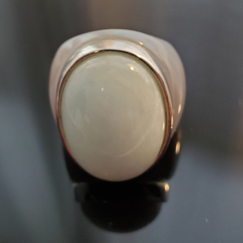 Carved Agate And Sterling Silver Ring, Band Size 8